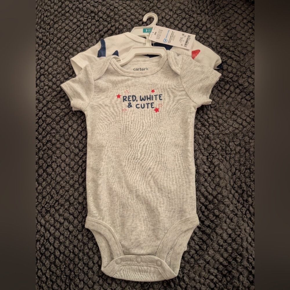 Carter's Gray Bodysuit - Red, White & Blue Accents